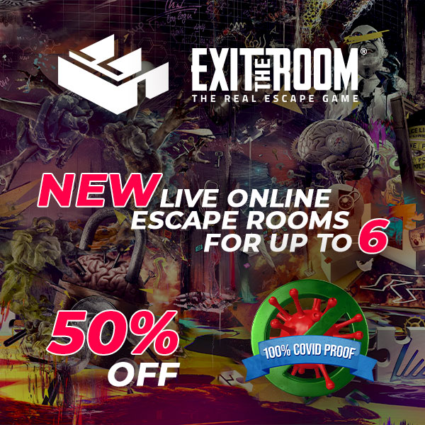 Exit the Room: the real escape game. New online escape rooms for up to 6 players. 50% off. 100% COVID-proof.